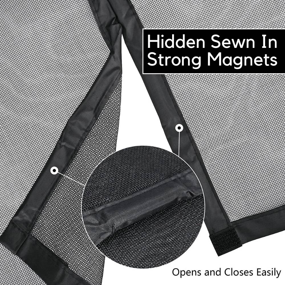 A child walking through a magnetic flyscreen door hands free
